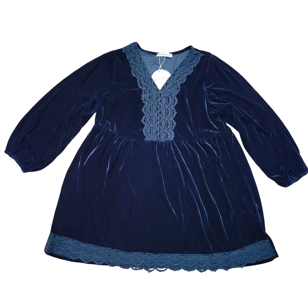 Rusttydustty 2XL Babydoll Dress Dark Green Velvet Lace Trim Whimsigoth Winter